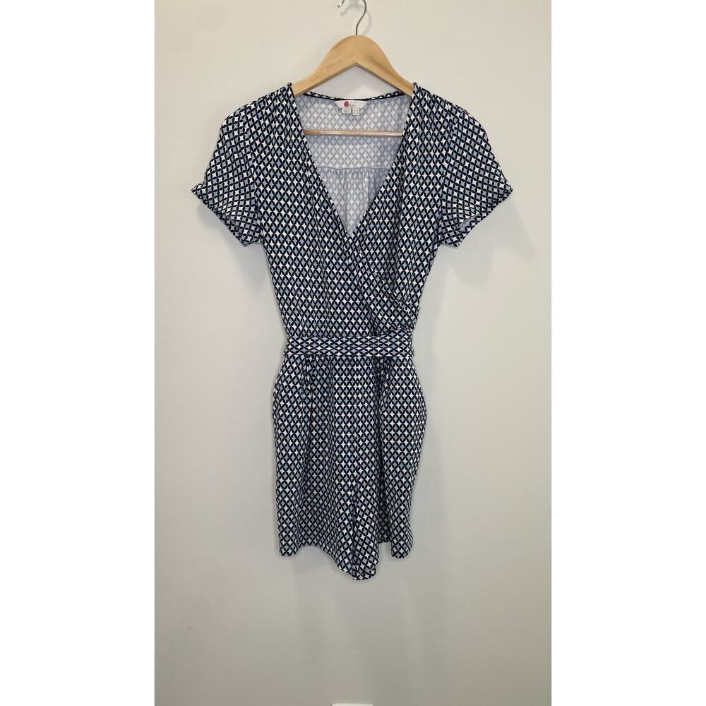 Boden Caroline Romper Tie-Waist Wrap Jersey Beachy Vacation Geometric Size 8R